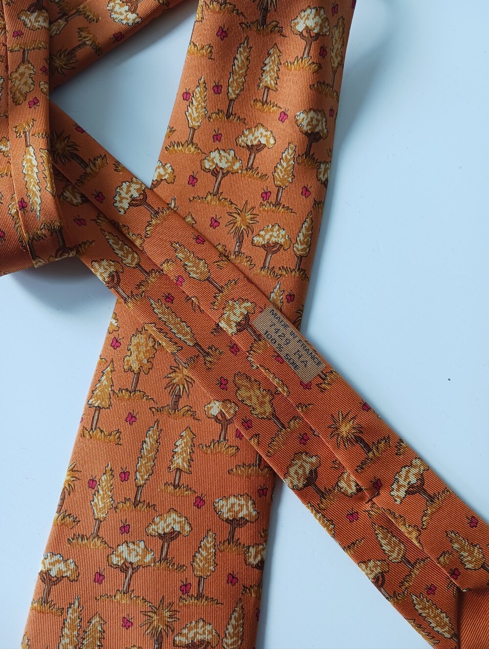 Hermes 7429 HA Vintage 1990s  Trees And Buterflies Silk Tie - Picture 12 of 14